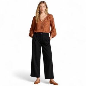 Banana Republic High Rise Pleated Wide Leg Pants Black Soft Structure Sz 8‎